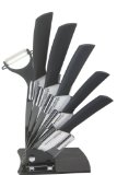 Melange 7-Piece Ceramic Knife Set with Black Handle and White Blade Includes 6-Inch Chefs 5-Inch Santoku 5-Inch Slicing 4-Inch Utility 3-Inch Pairing Peeler and Acrylic Holder
