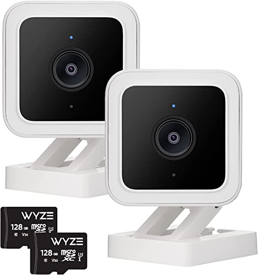 Wyze 24/7 Recording DIY Home Security System, Indoor/Outdoor, AI Person Detection, Color Night Vision, Compatible with Alexa, Up to 28 Days of Rolling Security Footage, 2 Camera   2 SD Card Kit