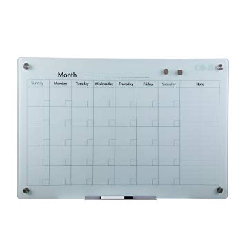 CO-Z Magnetic Dry Erase Board Frameless Glass Whiteboard Note Memo Eraser Wall Board (36 x 24 Inch ( with Calendar))