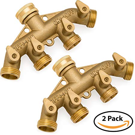 Morvat Heavy Duty Brass Garden Hose Connector Tap Splitter (4-Way) - 2 PACK