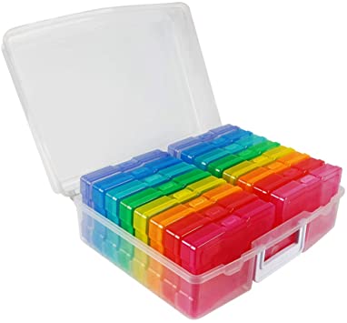 Novelinks Transparent 4" x 6" Photo Cases and Clear Craft Keeper with Handle - 16 Inner Cases Plastic Storage Container Box (Multi-Colored)