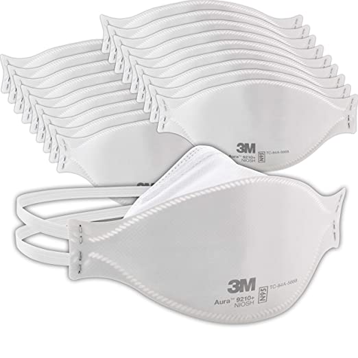 3M Aura Particulate Respirator 9210 , N95, Disposable, Smoke, Grinding, Sanding, Sawing, Sweeping, Dust, Stapled Flat Fold, 20/Pack