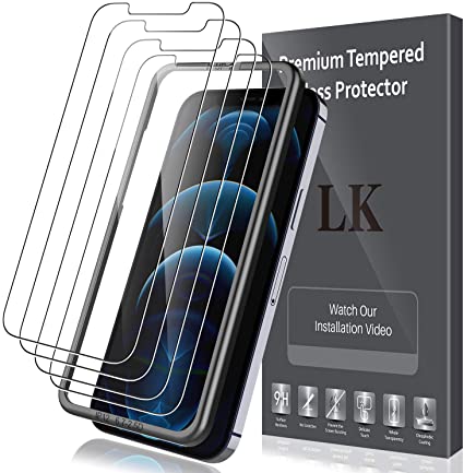 LK [4 Pack] Screen Protector Compatible with iPhone 12 Pro Max (6.7") Tempered Glass HD Clear (Easy Frame Installation) Bubble Free, Case Friendly