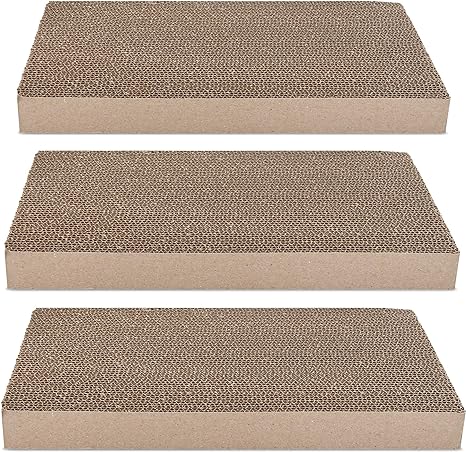 Navaris Cardboard Cat Scratcher Pads (Pack of 3) - Scratching Pad Boards Made of Reversible Corrugated Cardboard for Cats to Scratch 17" L x 9 1/2" W