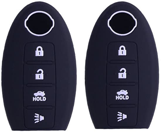 2Pcs XUHANG Sillicone key fob Skin key Cover Remote Case Protector Shell for Nissan Teana Murano Maxima Pathfinder Rogue Versa 370Z Sentra Altima Smart Remote 4 Button Black