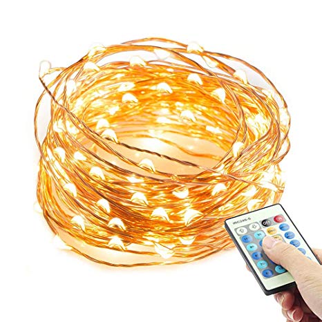 opamoo String Lights, 33ft LED Fairy String Lights Christmas Lights with Remote Control, Waterproof Decorative Copper Wire Lights for Bedroom, Patio, Garden, Gate, Yard, Parties &More