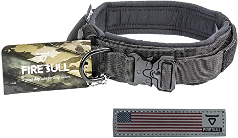 FireBull Tactical Dog Collar - 3 Colors - Soft Neoprene w/Reflective Patch for Small Medium Large Dogs