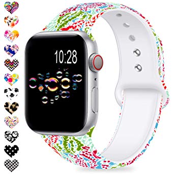 DigiHero Compatible for Apple Watch Band 38mm 42mm 40mm 44mm,Silicone Fadeless Pattern Printed Replacement Floral Bands for iWatch Series 4/3/2/1,Women/Men