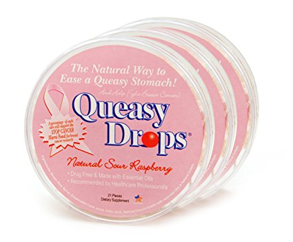 Three Lollies Queasy Drops Pink for Nausea Relief, Supports Breast Cancer Awareness, 3 Count