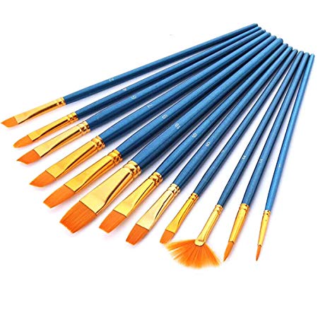 Paint Brush Set, GoFriend 12 Pieces Round Pointed Tip Nylon Hair Artist Acrylic Brushes Fine Paint Brush for Watercolor, Acrylics, Oil Painting Supplies (12 PCS)