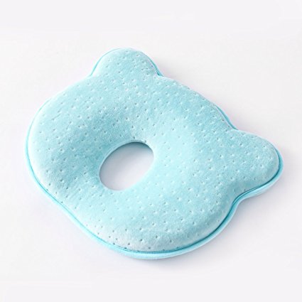 UINSTONE Newborn Baby Pillow Infant Memory Foam Pillow Head-shaping Pillow (0-12 Months) Light Blue