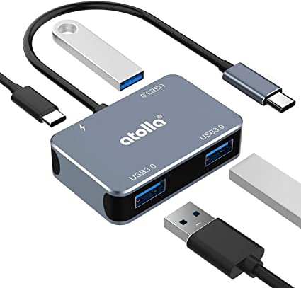 atolla USB C Hub – Aluminum 4-in-1 USB C Adapter with 3 USB 3.0 Ports & 60W Power Delivery Port for MacBook Pro/Air, iPad Pro, Chromebook, Dell and More