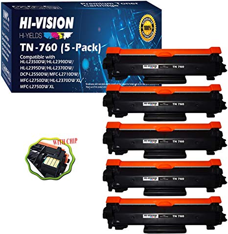(5-Pack) Compatible TN-760 TN760 Toner Cartridge (High Yield) Replacement, for DCP-L2550DW,HL-L2350DW,HL-L2370DW,HL-L2370DWXL,HL-L2390DW,HL-L2395DW,MFC-L2710DW,Sold by HI-VISION HI-YIELDS