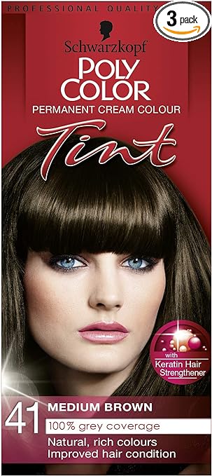 Schwarzkopf Poly Tint Colour, Medium Brown Number 41 - Pack of 3