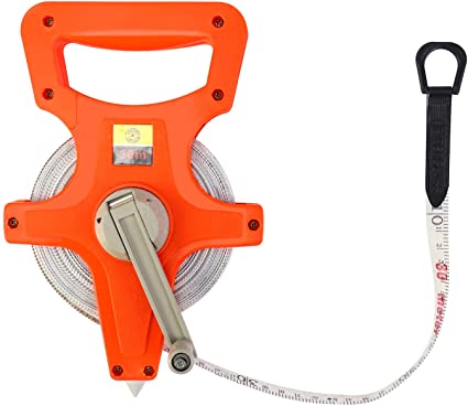 QWORK 1/2" x 100' Fiberglass Tape Measure, Engineer's Open Reel Dual Sided Measure, orange