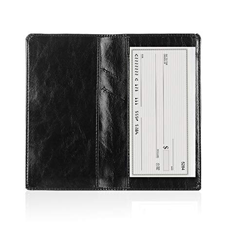 Leather Checkbook Cover Holder with Free Divider-Right and Left Handed Design Checkbook Cover Case for Men&Women