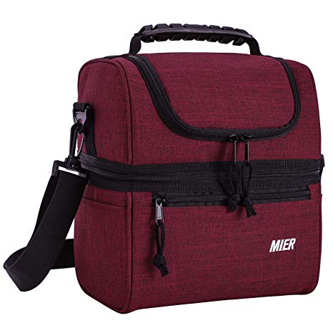 MIER Adult Lunch Box Insulated Lunch Bag Large Cooler Tote Bag for Men, Women, Double Deck Cooler (Dark Red, Medium)