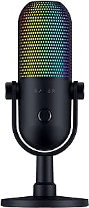 Razer Seiren V3 Chroma RGB USB Microphone: Stream & Game Reactive Lighting - Tap-to-Mute Sensor - Condenser Mic - Digital Gain Limiter & Shock Absorber - PC, Discord, OBS Studio, XSplit - Black