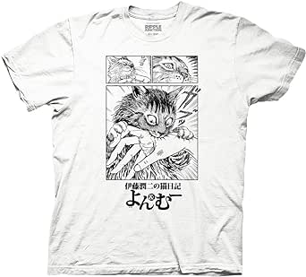 Ripple Junction Junji Ito's Cat Diary: Yon & Mu Mu Biting Adult Crew Neck T-Shirt Officially Licensed