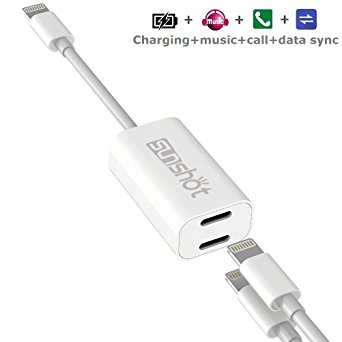 iPhone 7 Adapter & Splitter, Sunshot Dual Lightning Headphone Audio & Charge Adapter for iPhone 7 / 7 Plus or other Lightning Phone Calling Function & Music Control