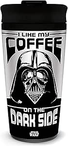 Star Wars Kaffeebecher (I Like My Coffee On The Dark Side Design) Metall Reisebecher 540ml - Offizielles Lizenzprodukt