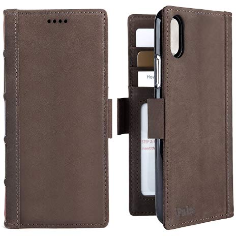 iPhone X Leather Leather - iPulse Vintage Series Full Grain Leather Flip Wallet Retro Book Case for iPhone X with Magnetic Closure - Retro Book Brown
