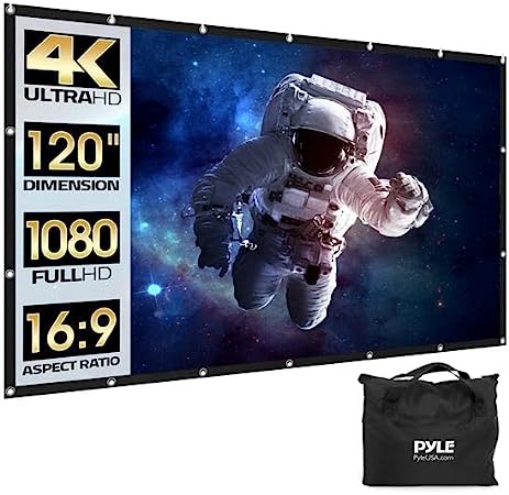 Pyle Foldable Portable Projector Screen - 120" 16:9 HD 4K Lightweight Indoor Outdoor Anti-Crease Movie Projection Display Foldable Portable Projector Screen - for Home Theater, Party, Office,Classroom