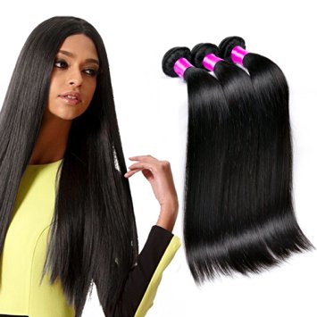 Queen Plus Hair 7A 100% Unprocessed Healthy Sexy Brazilian Virgin Human Hair, 3 Bundles Mixed Size Length , Natural Color Black Straight Weave Hair (8"10"12")