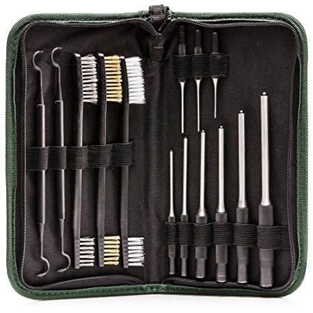 2-in-1 Gun Cleaning Kit with Grip Roll Pin Punch Tool Set, Gun Cleaning Brush & Pick Kit in Zippered Organizer Carry Case (14 Pieces)