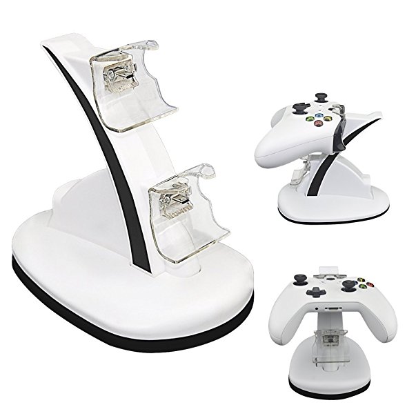 XBOX ONE/XBOX ONE S Dual Controller USB Charging Dock Station Stand ,Likorlove Docking Charging Station Stand with LED For Microsoft Xbox One / Xbox One S Dual USB Controller ,White