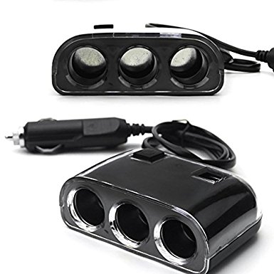 HitCar 120W High Power 1 to 3 Car Cigarette Lighter Socket Power Adapter Splitter Plug with 2 USB Port Phone Car Charger