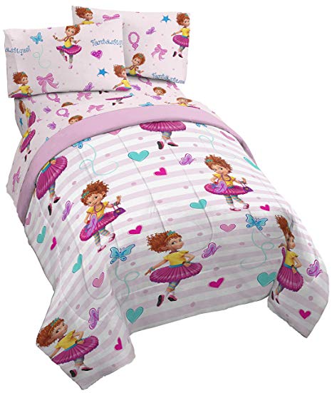 Disney Fancy Nancy Fantastique 4 Piece Twin Bed Set - Includes Reversible Comforter & Sheet Set - Super Soft Fade Resistant Polyester - (Official Disney Product)