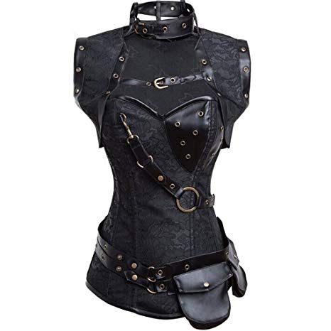MASS21 Women's Brocade Steampunk Overbust Corset With Jacket and G-String