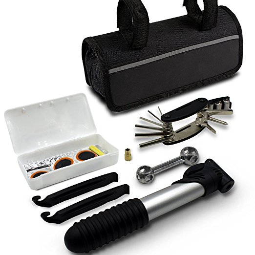 GoTravel2 Mini bike repair tool kit with pump - Mini bicycle repair tool kit with pump,16 in 1 Bicycle Essential Multi tools Set