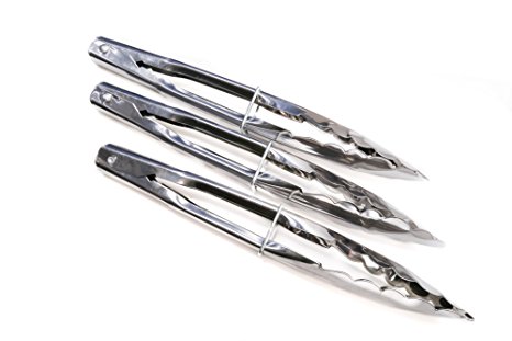 Kitchen Winners Stainless Steel 8.5 Inch Long Locking Serving Tongs Set of 3
