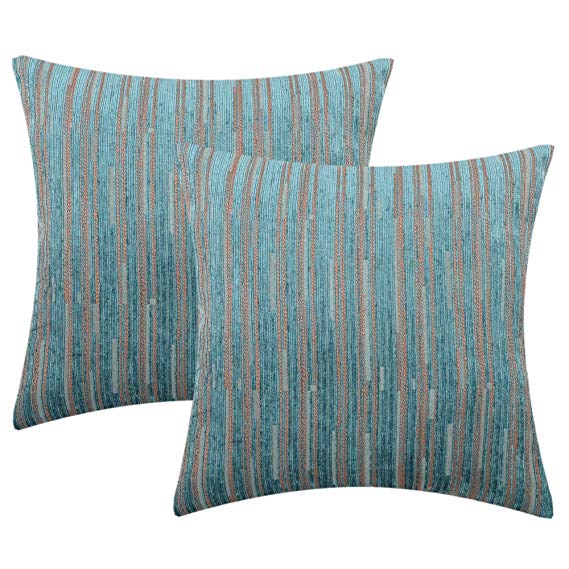 Yeiotsy Decorative Pillow Covers Teal, Pack of 2, Modern Striped Throw Pillow Cases Geometric Cushion Covers (Teal, 18 X 18 Inches)