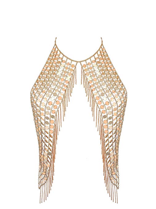 Ingemark Sexy Harness Waist Bikini Chain Bra Body Chain Shoulder Necklace for Women Gold Silver Sequin
