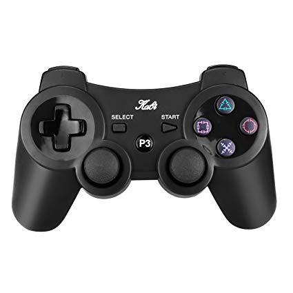 Kabi New Wireless Bluetooth Double Shock Game Controller for PS3 Controller with 6-Axis Gamepad for PlayStation 3 Remote Controller including Charge cable by (Black)