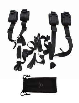 Medical Bondage Bed Restraint System With Fabric Bag (Black) | Adjustable Under the Bed, Bondage Restraints With Cuffs For Ankles And Wrists | Fits Almost Any Size Mattress