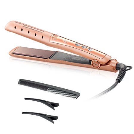 NITION 1 1⁄4 inch Wide Plate Nano Silver Argan oil Ceramic Tourmaline Hair Straightener LCD 265°F -450°F Digital Flat Iron Pro Hair Straightening Iron For Wet & Dry Hair,MCH 10s Fast Heating-up,Auto Shut Off,Champagne Gold
