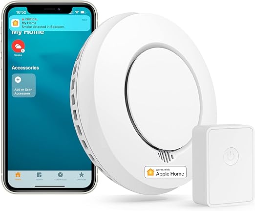 Meross Interlinked Smart Smoke Alarm, EN14604, Smoke Detector with Hub, Low Battery Alert Silence Button, Smoke Alarms for Home, Replaceable Battery, Apple HomeKit, SmartThings Supported, 2.4GHz Only