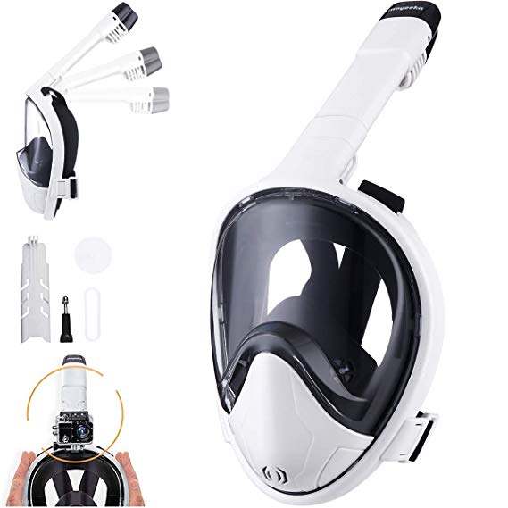 moyeeka Full Face Snorkel Mask Kids & Adult, Foldable 180° Easy Breathe and GoPro Compatible with Anti-Fog & Anti-Leak
