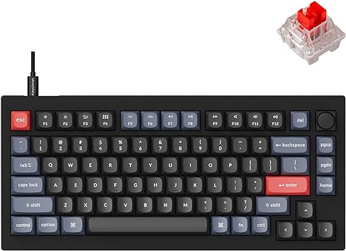 Keychron V1 Wired Custom Mechanical Keyboard Knob Version, 75% Layout QMK/VIA Programmable with Hot-swappable Keychron K Pro Red Switch Compatible with Mac Windows Linux Carbon Black (Non-Transparent)