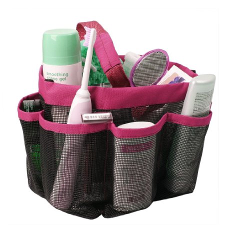 Holiberty® Quick Dry Hanging Toiletry Cosmetics Bath Organizer with 8 Mesh Storage Pockets Portable Shower Tote Shower Organizer Mesh Shower Caddy Bathroom Accessories Bathrooms Bag Dorm Gym Camp & Travel Tote Bag Pouch with Handle - Hot Pink