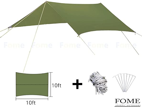 Hammock Tarp, FOME Sports|Outdoors 10ft x 10ft Multipurpose Portable Outdoor Awning Sunshade Sun Shelter Rain Survival Tarp Ultralight Waterproof Sunproof for Camping Hiking Fishing Beach