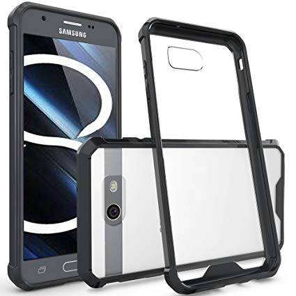 Galaxy J7 V Case, J7 Perx Case, Galaxy J7 Sky Pro Case, Amagle Amagle Anti-Scratch Rigid Slim Transparent ForSamsung Galaxy J7 2017 Clear Cover PC Panel / Bumper Frame [Clear Contrast](Black)