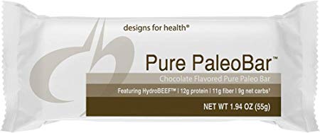 Designs for Health Bone Broth Protein Bar in Chocolate - Pure PaleoBar, 12g Protein from Bone Broth Isolate   Hemp   Pumpkin Seed (12 Count)