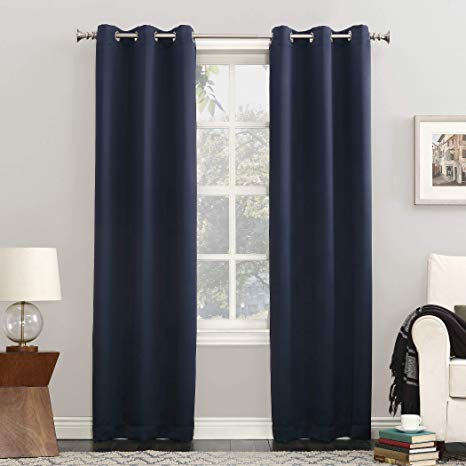 Sun Zero Easton Blackout Energy Efficient Grommet Curtain Panel, 40" x 108", Navy Blue