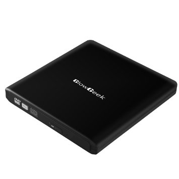 GlowGeek USB 3.0 Ultra Portable External CD DVD RW DVD ROM Drive/Writer/Burner for Mac, Macbook Pro Air iMAC , Laptops, Desktops, Notebooks - Black