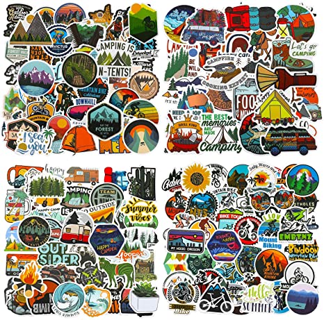 200 Pieces Outdoor Adventure Stickers Vinyl Waterproof Wilderness Nature Stickers Hiking Camping Travel Decals for Water Bottles, Phone, Computer, Luggage, Guitar, Adults Teens Girls